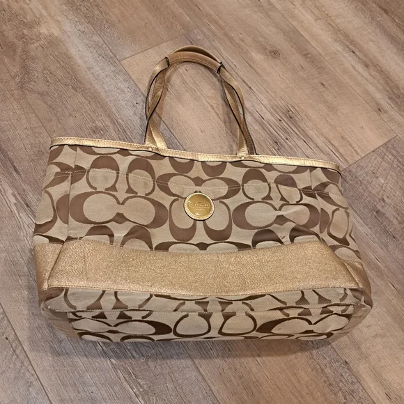 Coach Signature Brown and Gold Tote Bag - Picture 1 of 8
